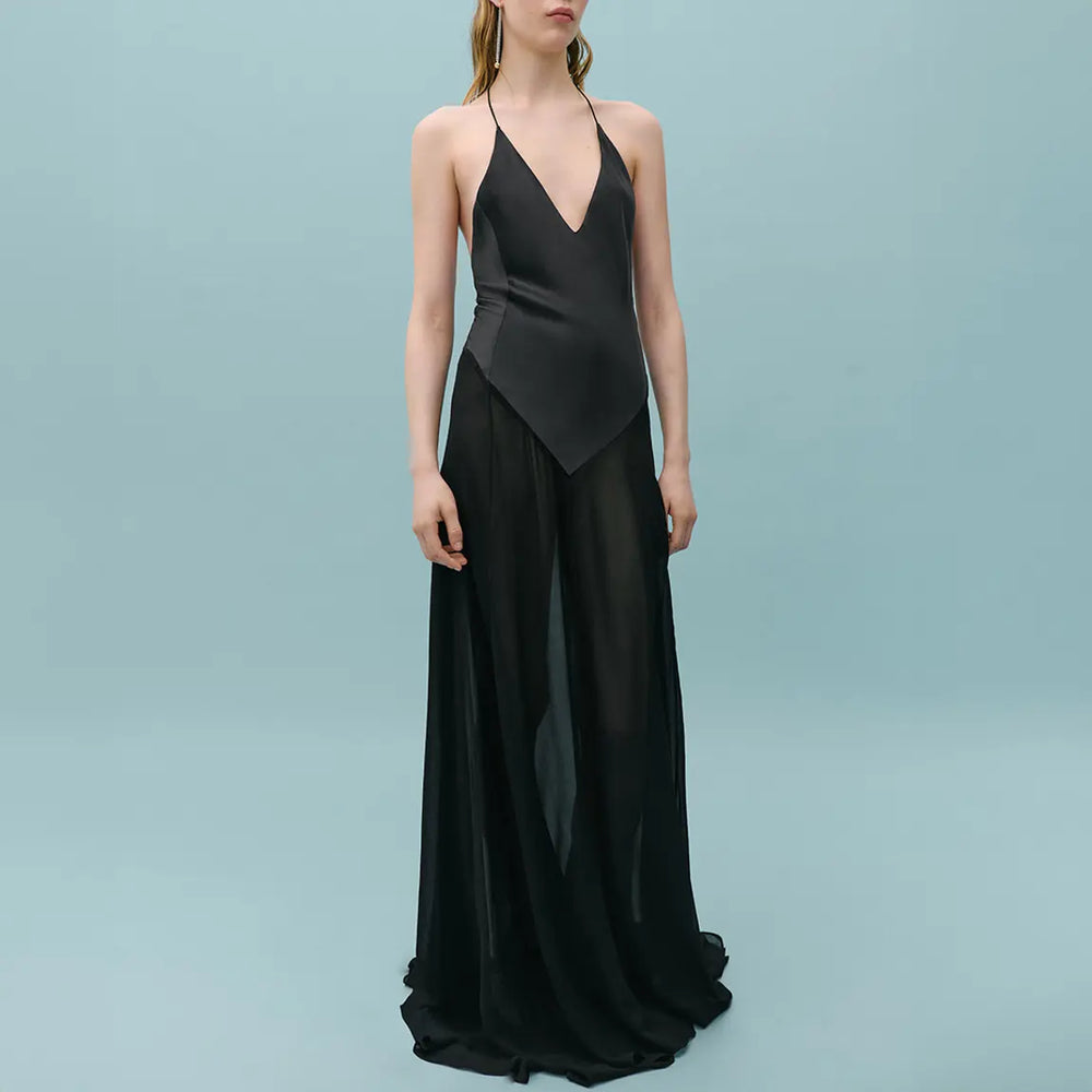 Mango x Victoria Beckham - Open Back Silk Dress - Black