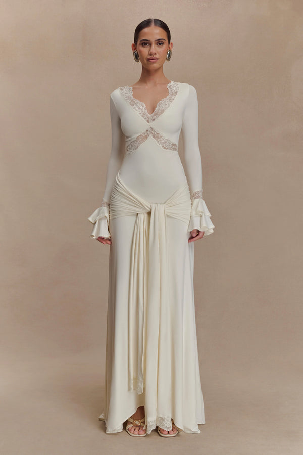 Meshki - Electra Slinky Lace Maxi Dress - Ivory