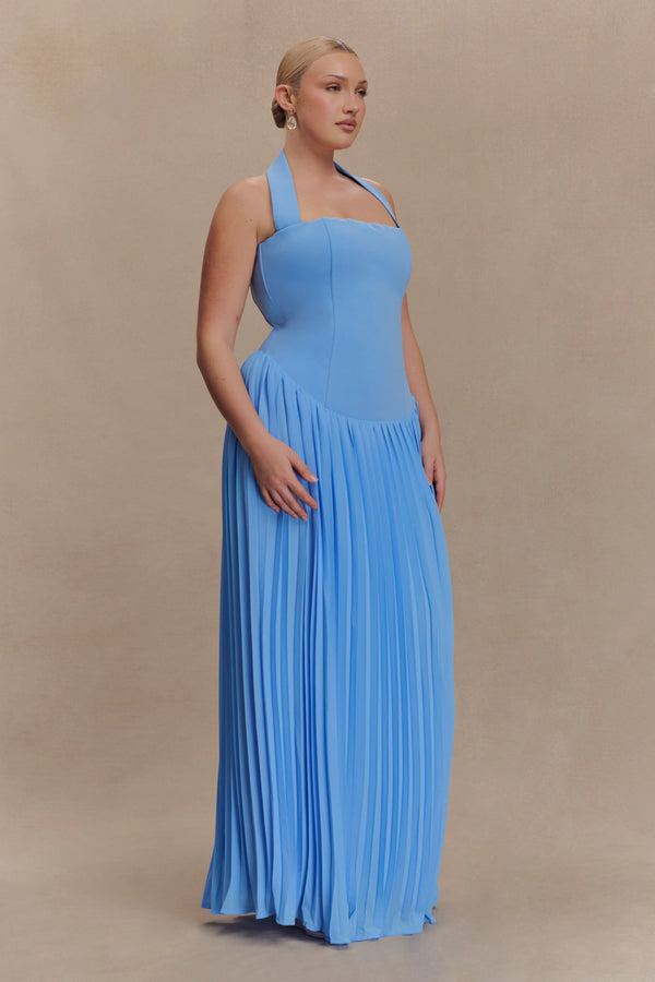 Meshki - Stacie Pleated Halter Maxi Dress - Bright Blue