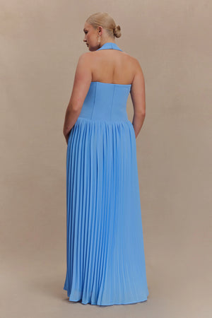 Meshki - Stacie Pleated Halter Maxi Dress - Bright Blue