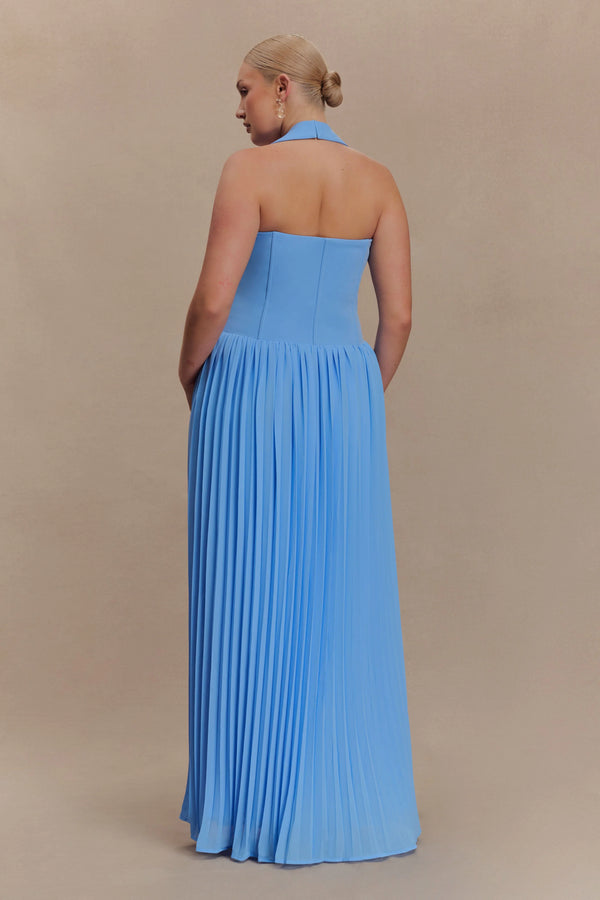 Meshki - Stacie Pleated Halter Maxi Dress - Bright Blue