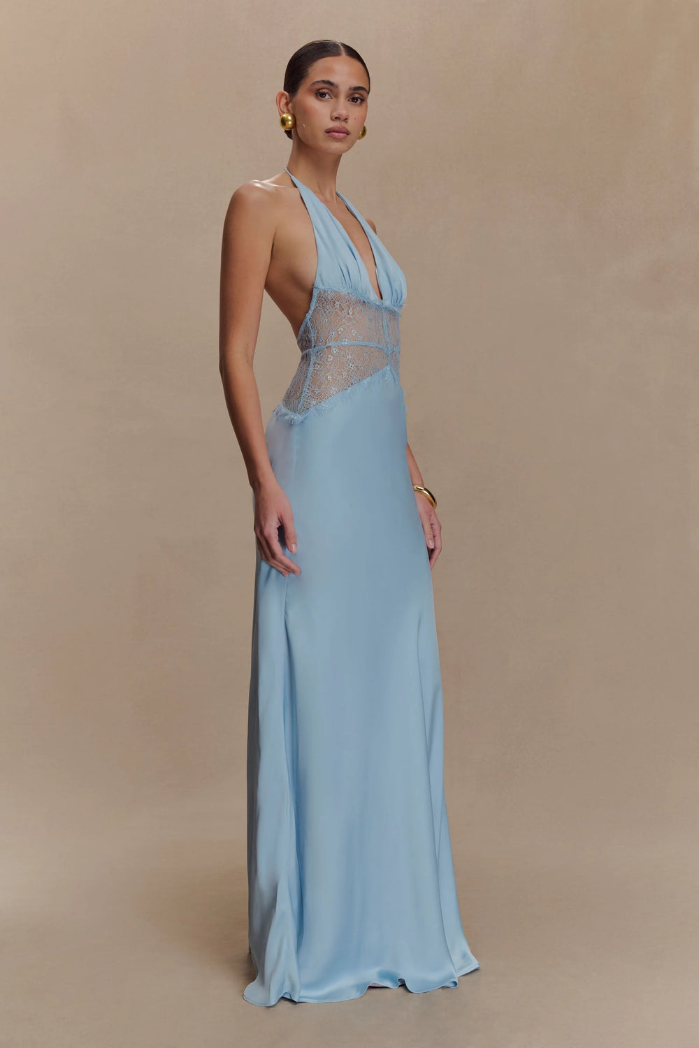 Meshki - Dinah Lace Satin Maxi - Cornflower Blue