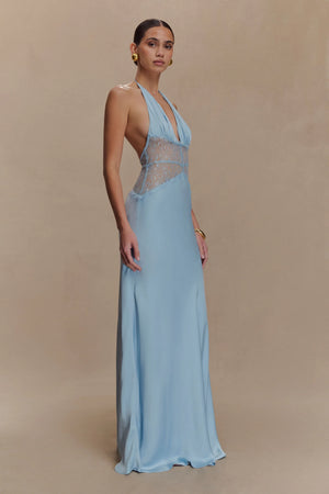 Meshki - Dinah Lace Satin Maxi - Cornflower Blue