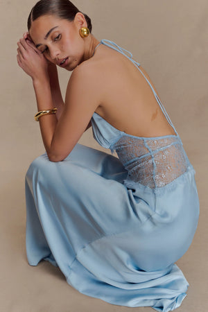 Meshki - Dinah Lace Satin Maxi - Cornflower Blue