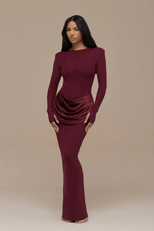 Wanderdoll - Eman Long Sleeve Dress - Burgundy