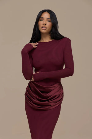 Wanderdoll - Eman Long Sleeve Dress - Burgundy