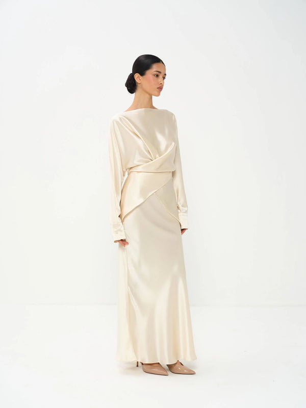 Nora The Label - Tessa Top & Skirt Set in Satin - Ivory