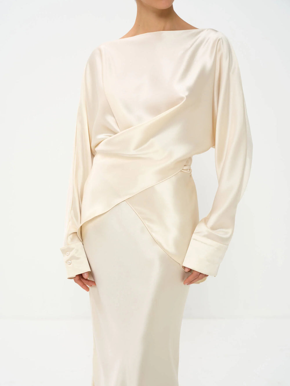 Nora The Label - Tessa Top & Skirt Set in Satin - Ivory
