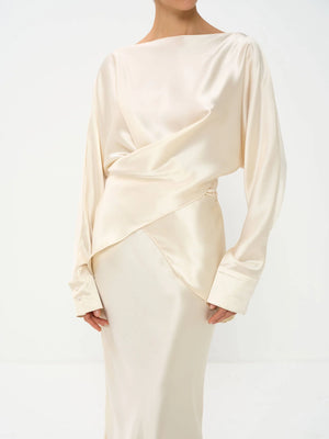 Nora The Label - Tessa Top & Skirt Set in Satin - Ivory