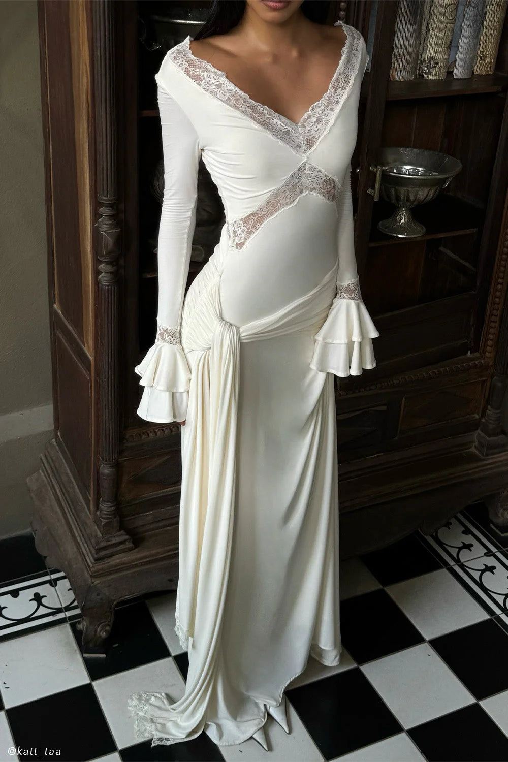 Meshki - Electra Slinky Lace Maxi Dress - Ivory