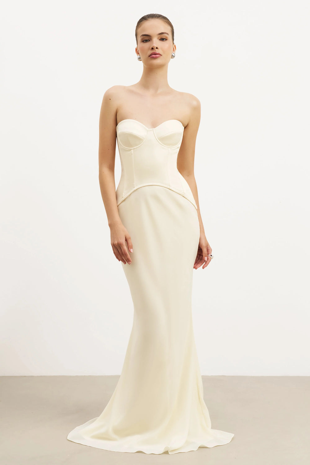 Because of Alice - Satin Corset Gown with Sweetheart Neckline - Buttermilk