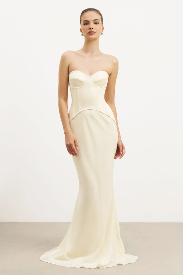 Because of Alice - Satin Corset Gown with Sweetheart Neckline - Buttermilk