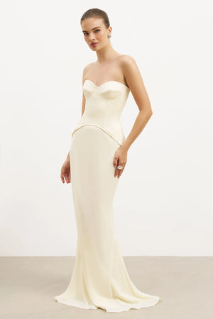 Because of Alice - Satin Corset Gown with Sweetheart Neckline - Buttermilk