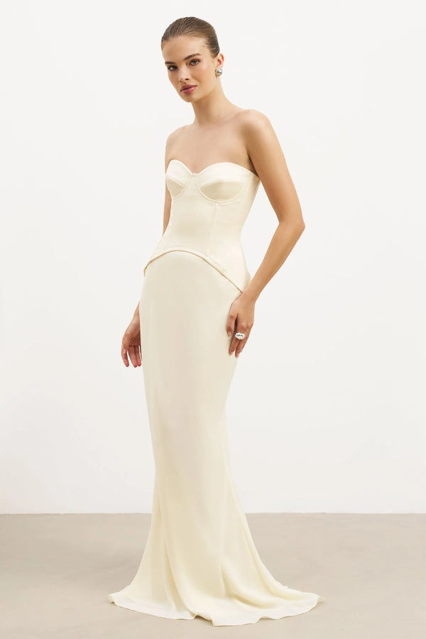 Because of Alice - Satin Corset Gown with Sweetheart Neckline - Buttermilk
