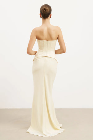Because of Alice - Satin Corset Gown with Sweetheart Neckline - Buttermilk