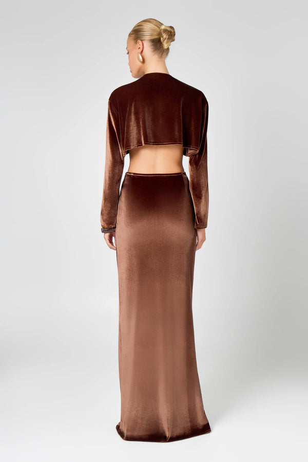 Hyphen - Velvet Blouse & Skirt Co-ord - Chocolate