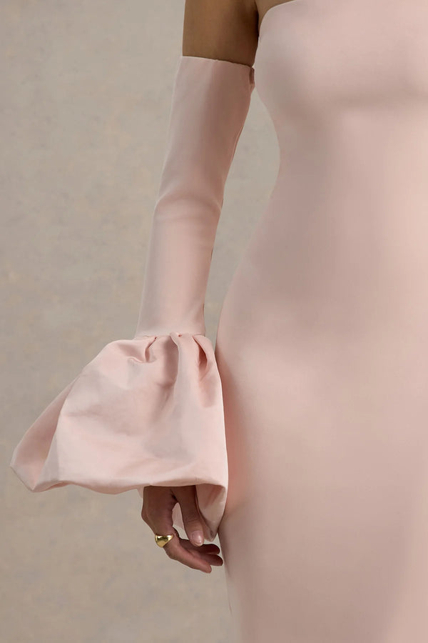 Club L London - Myah - Pink Bandeau Long-Sleeve Maxi Dress With Puff Cuffs