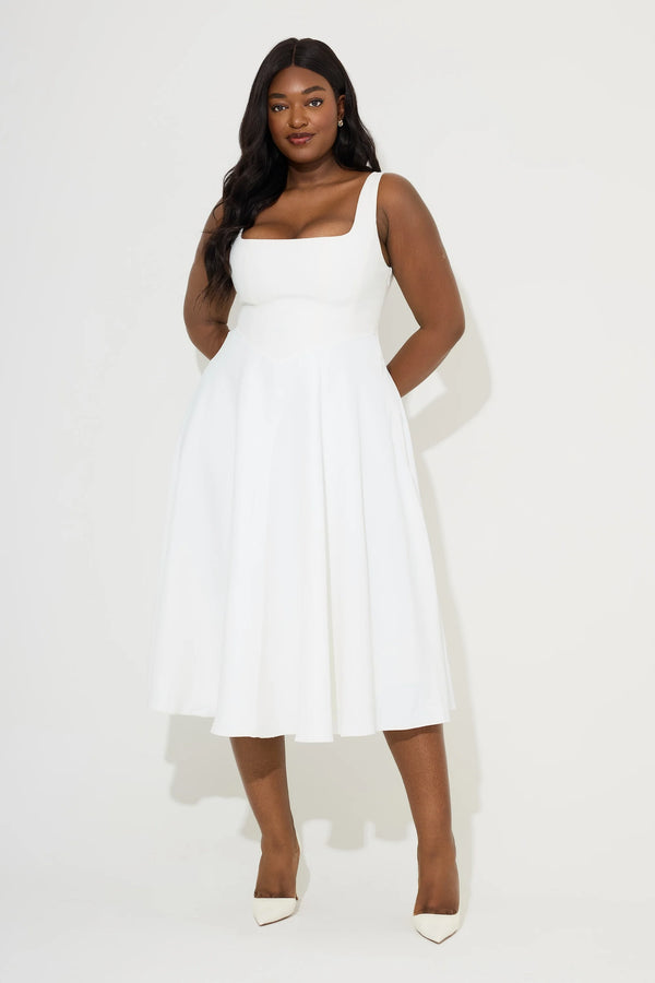 Odd Muse - Square Neck Midi Dress - White