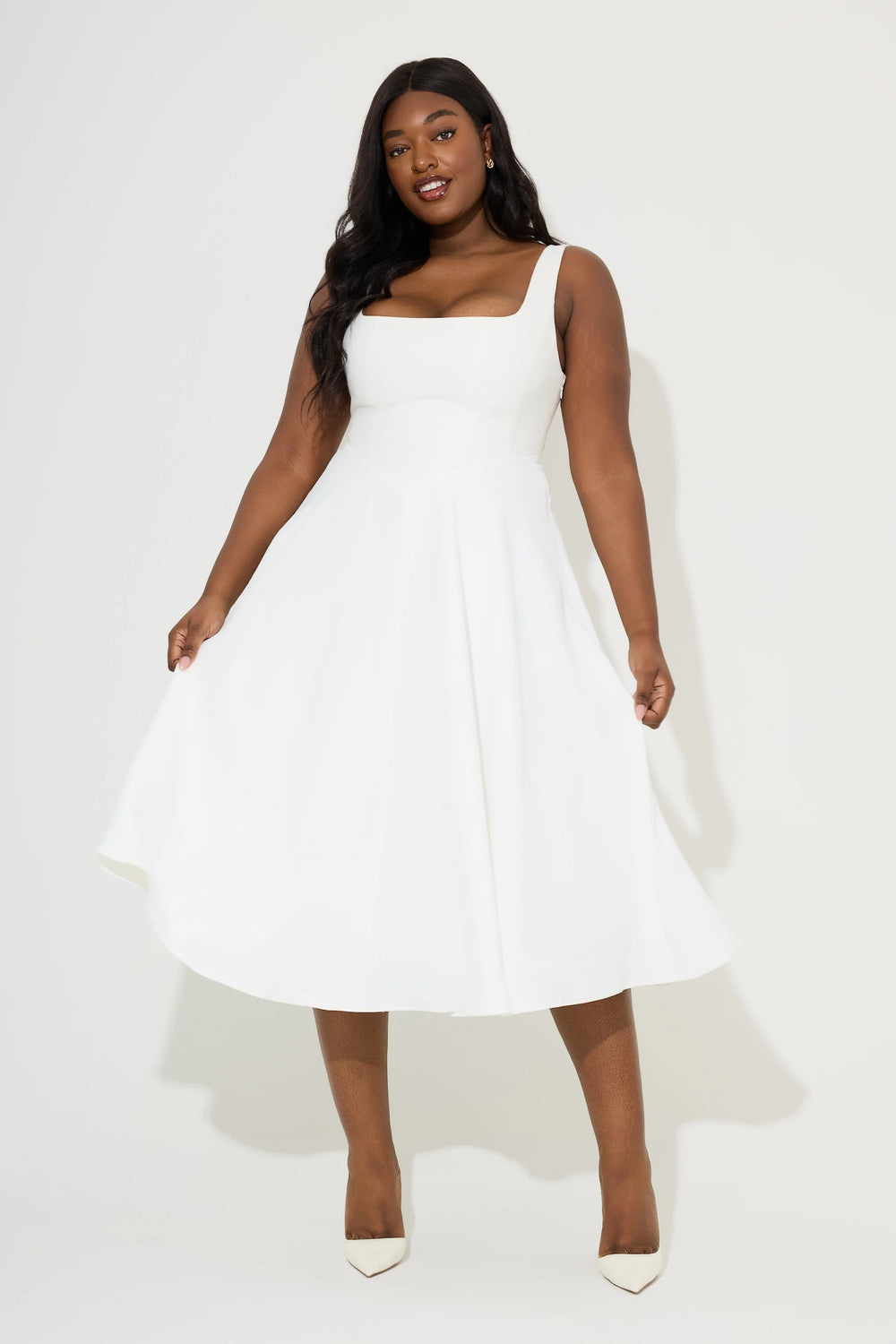 Odd Muse - Square Neck Midi Dress - White