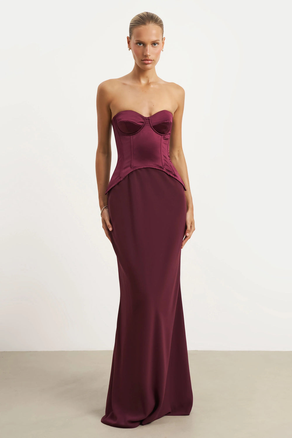 Because Of Alice - Satin Corset Gown With Sweetheart Neckline - Mulberry