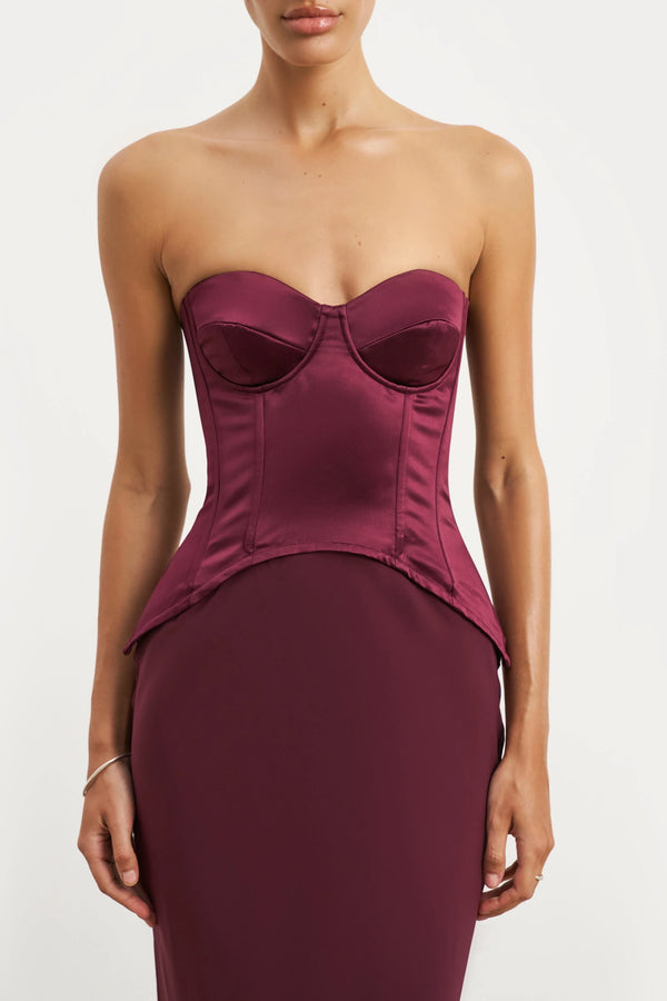 Because Of Alice - Satin Corset Gown With Sweetheart Neckline - Mulberry