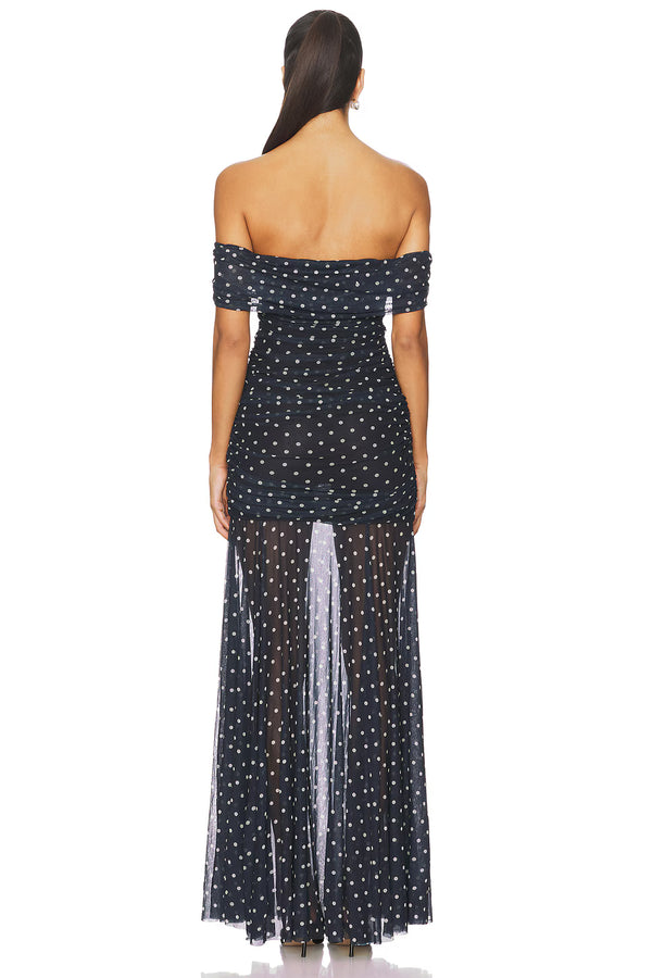 Majorelle - Lena Gown - Navy & Cream Dot