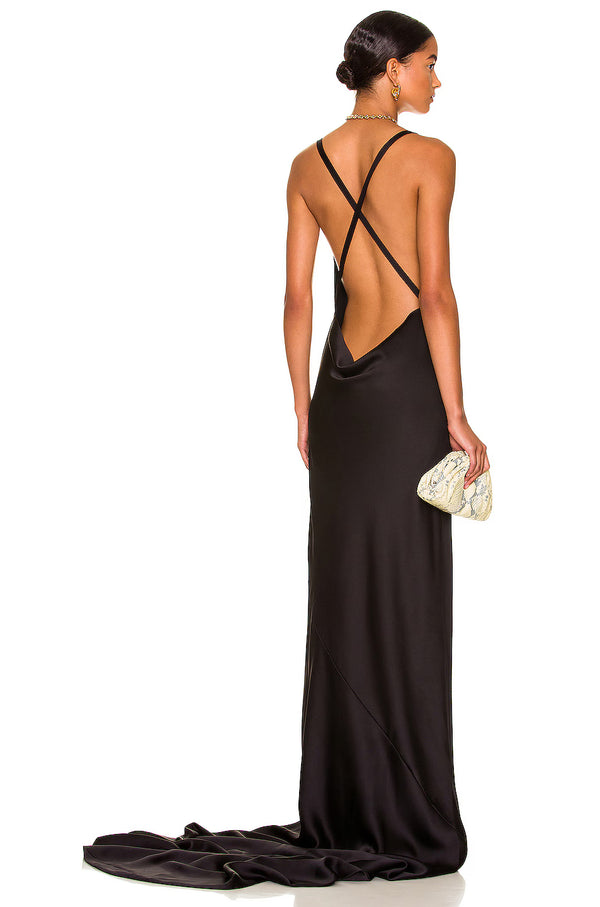 Norma Kamali - Cross Back Bias Gown - Black