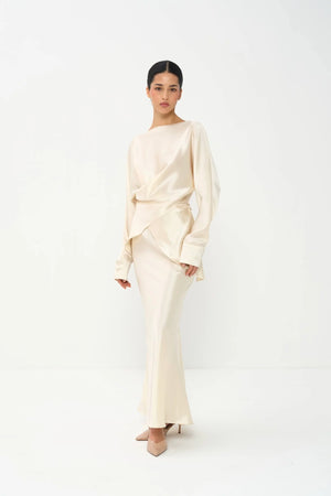 Nora The Label - Tessa Top & Skirt Set in Satin - Ivory