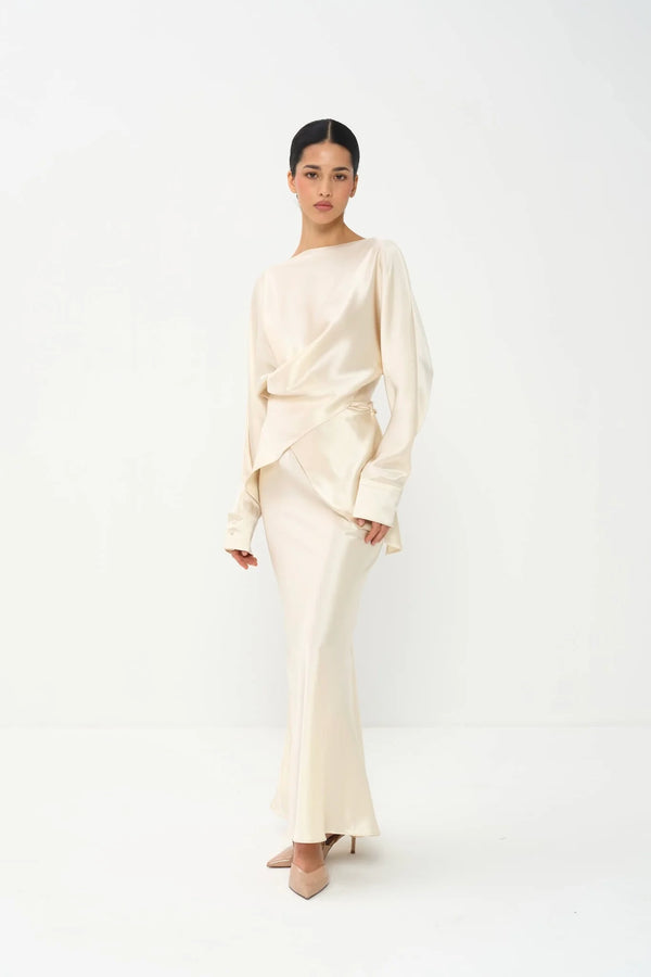 Nora The Label - Tessa Top & Skirt Set in Satin - Ivory