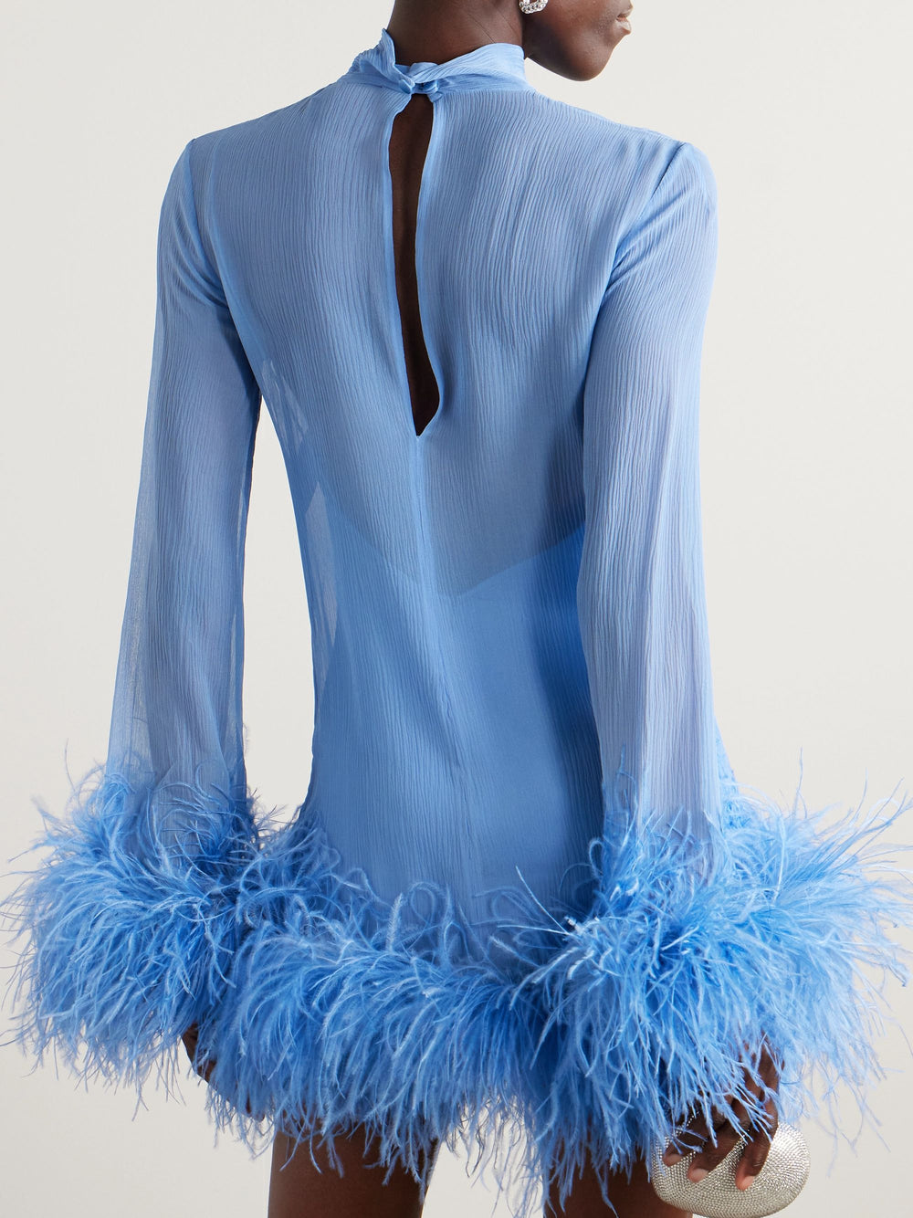 Taller Marmo - Gina Spirito Feather-trimmed Mini Dress - Baby Blue