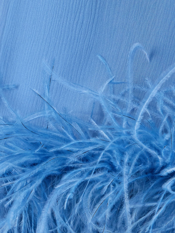 Taller Marmo - Gina Spirito Feather-trimmed Mini Dress - Baby Blue